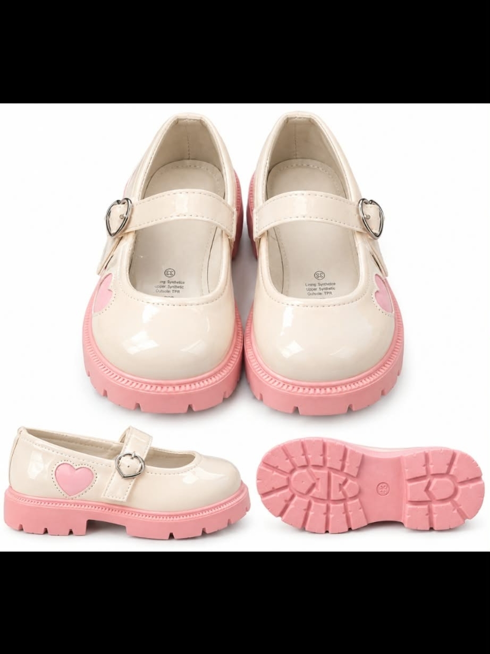 & Other Stories White Patent Mary Janes with Pink Soles & Heart